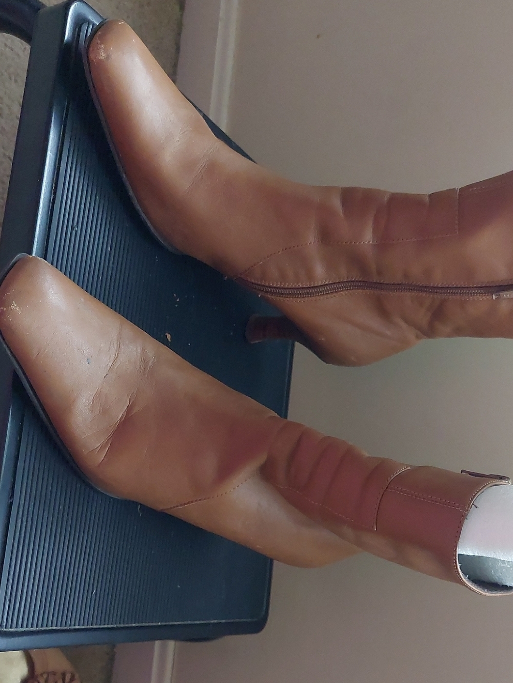 Women's Tan Mid-Calf Leather Boot with Side Zip